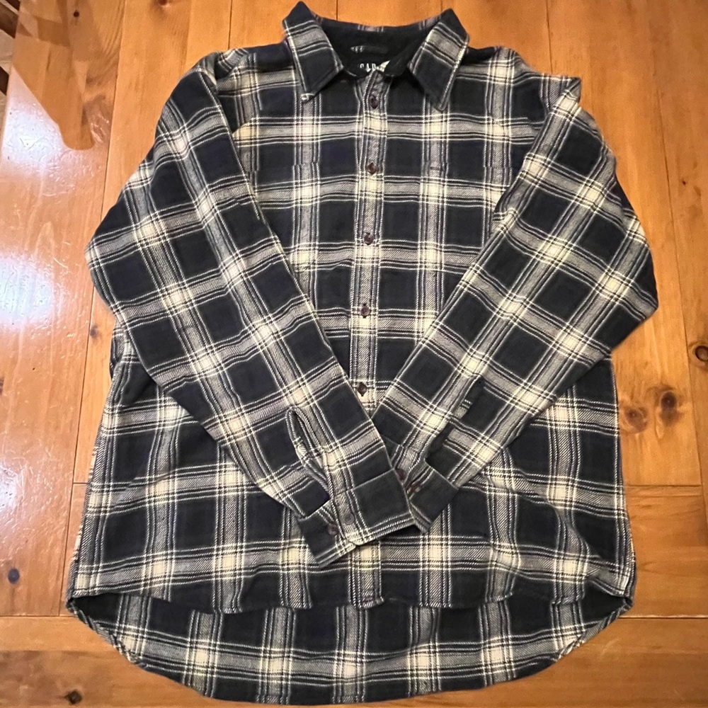 Men's Navy and Cream Flannel Shirt